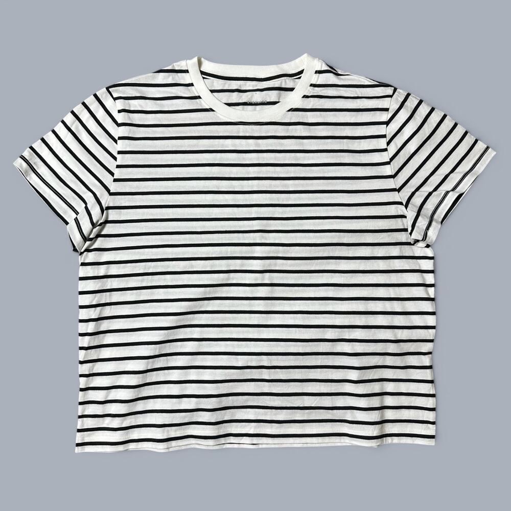 Everlane Box-Cut Tee Essential Cotton Womens L White Black Striped NWOT